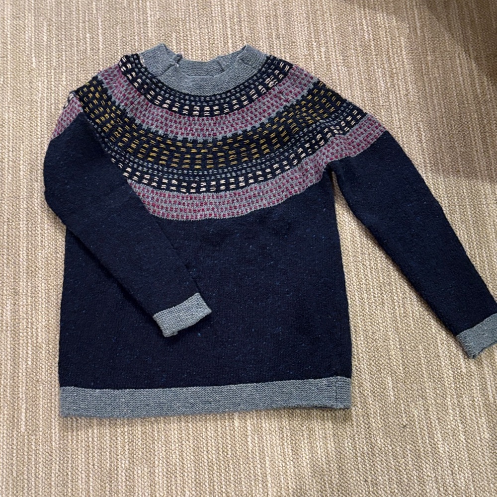 Navy and Gray Women's Sweater with Patterned Yoke